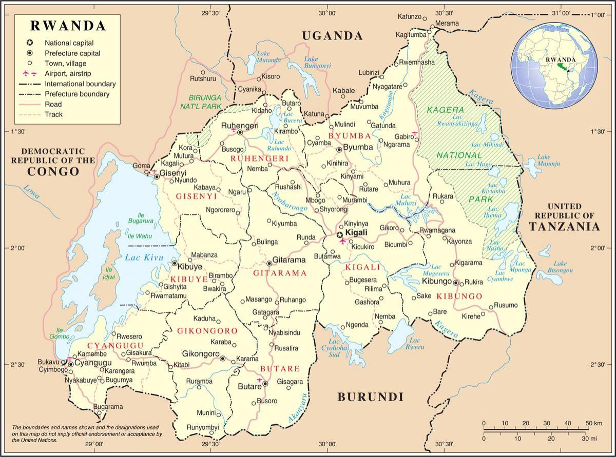 mapa mapa Rwande okolitých krajín