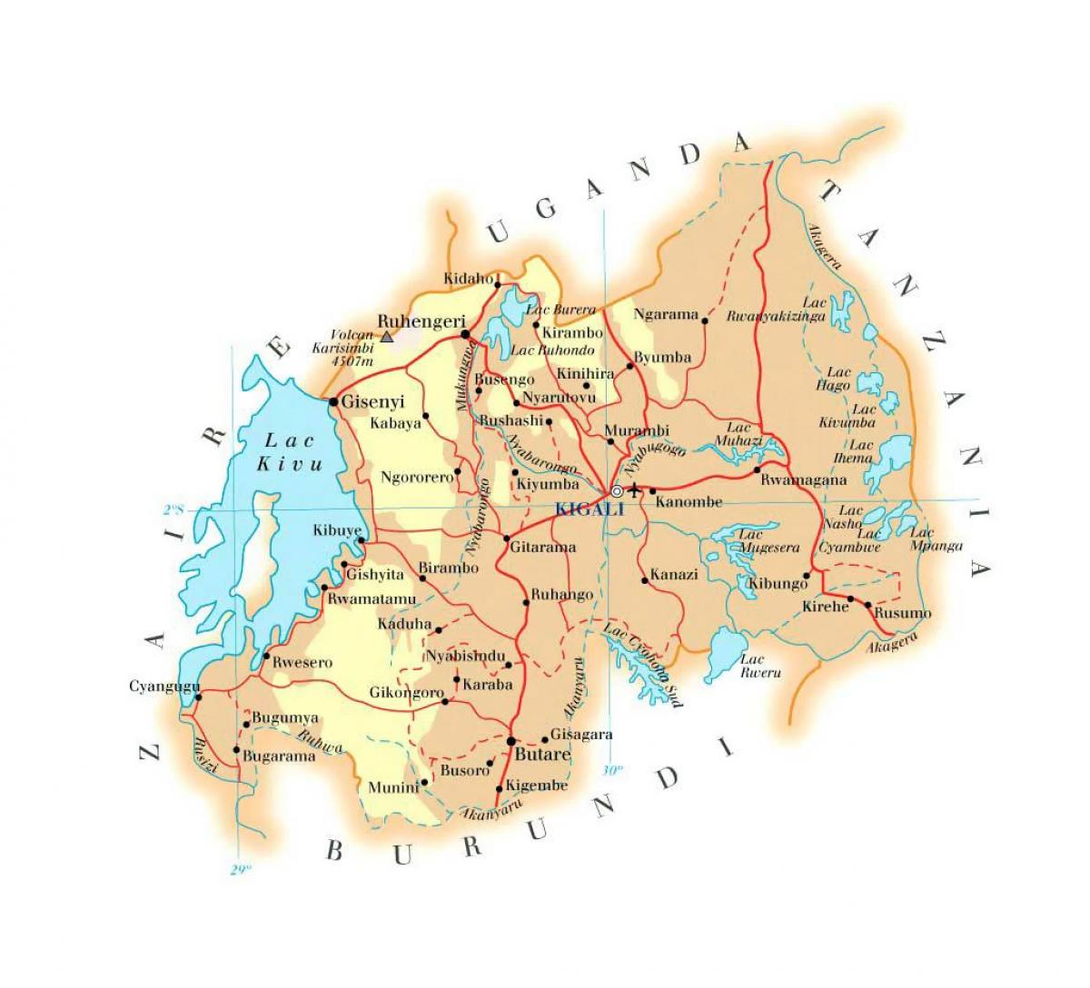 mapa Rwande cesty