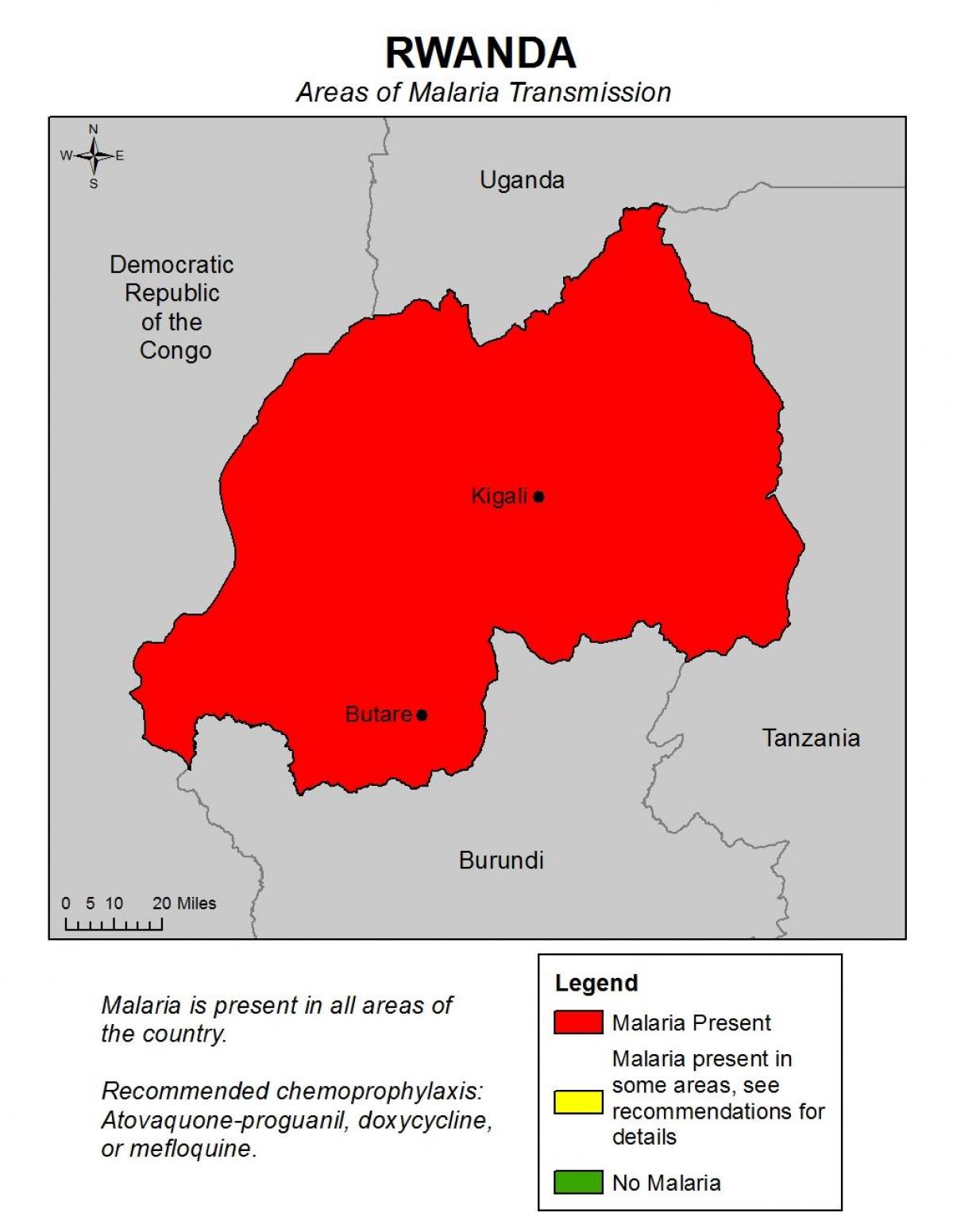 mapa Rwande malária