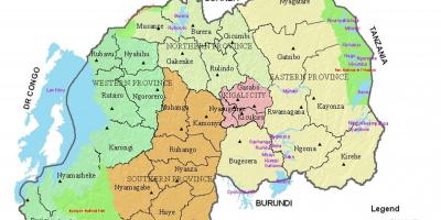 Mapa Rwandy s okresov a odvetviach
